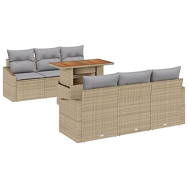 vidaXL Loungesofa 7-teiliges Garten Essgruppe mit Kissen Beige Poly Rattan, günstig online kaufen