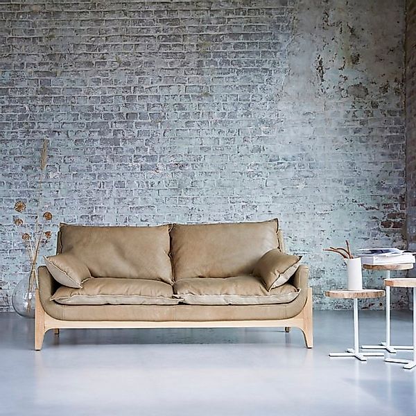 Tikamoon Sofa Woodnest Sofa 2-Sitzer aus massivem Eichenholz und Leder Chey günstig online kaufen