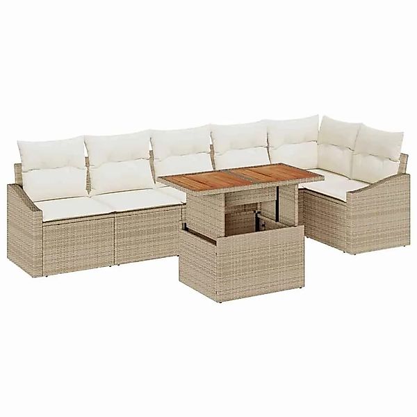 vidaXL Garten Essgruppe mit Kissen 7-Tlg Beige und Creme 3349847 günstig online kaufen