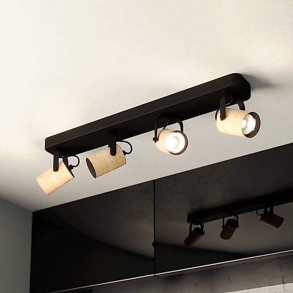 Deckenspot Cayuca, schwarz/holzdekor, vierflammig günstig online kaufen