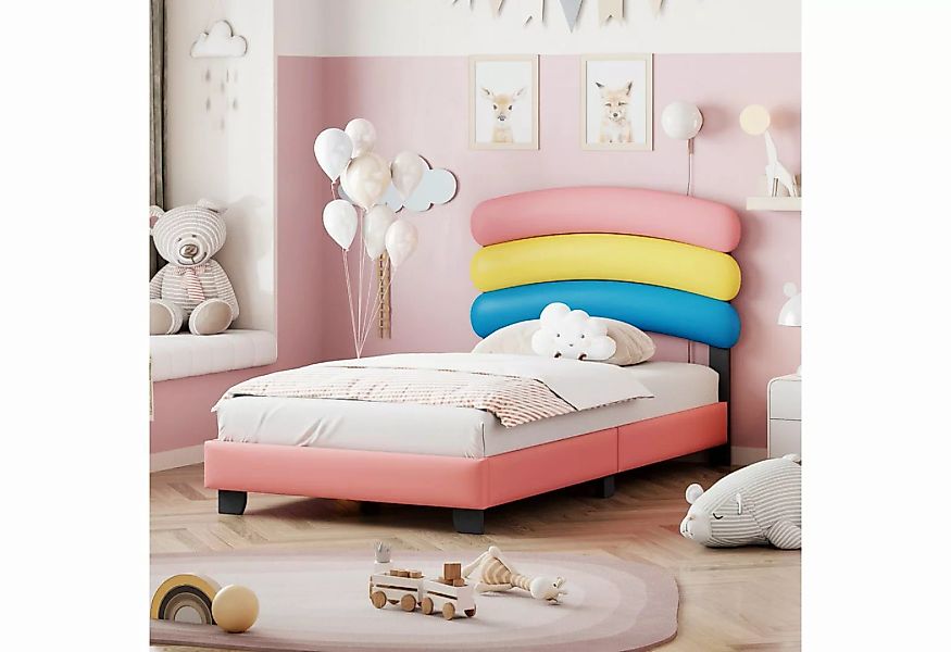 HOMAVO Kinderbett Kinderbett Polsterbett 90*200cm mit Lattenrost,Regenbogen günstig online kaufen