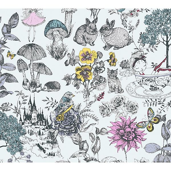 Vliestapete Blumen Kinderzimmertapete Rosa Schwarz FSC® günstig online kaufen