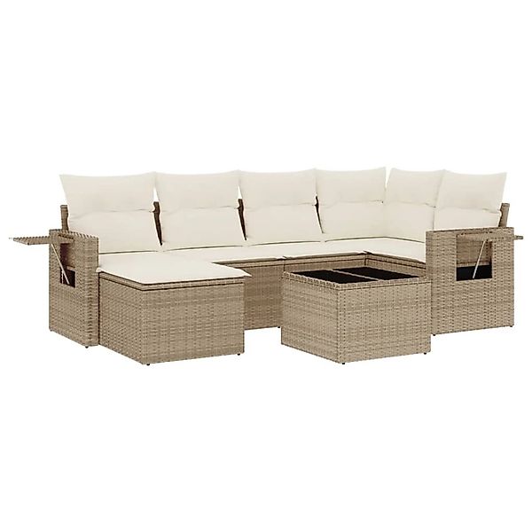 vidaXL 7-Tlg Garten-Sofagarnitur mit Kissen Beige Poly Rattan 3252805 günstig online kaufen