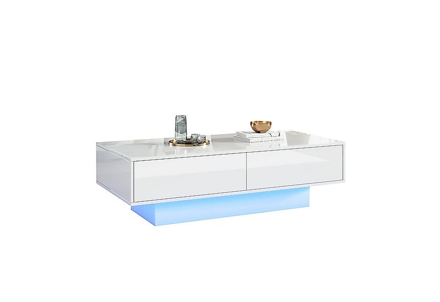 HAUSS SPOLE Couchtisch Hochglanz Couchtisch in Weiß, mit 2 Schubladen, LED- günstig online kaufen