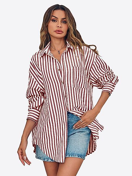Imily Bela Blusenshirt Damen Übergroße gestreifte Button-Down-Hemden (Packu günstig online kaufen