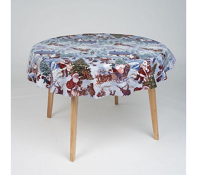 laro Tischdecke 140cm rund Tischdecke Garten Weihnachtsmann Schlitten Weiß günstig online kaufen
