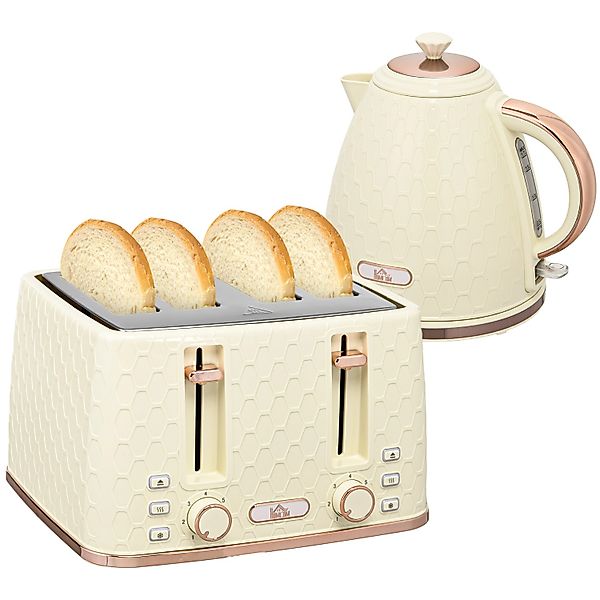 HOMCOM Kocher-Toaster-Set Kunststoff Stahl 24,2L x 19,5B x 23,4H cm Beige günstig online kaufen
