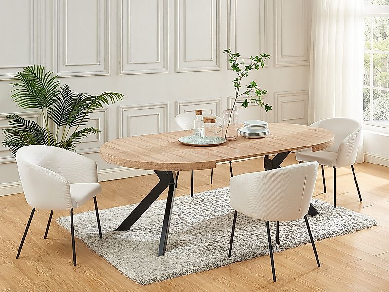 Stuhl 2er-Set mit Armlehnen - Cord & Metall - Cremefarben - MORONI von Pasc günstig online kaufen