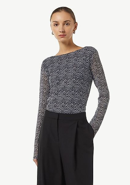 comma Langarmshirt T-Shirt Mesh-Shirt mit seitlicher Raffung günstig online kaufen