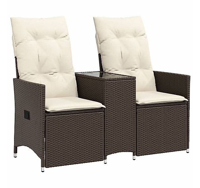 vidaXL Loungesofa Gartensofa 2-Sitzer Verstellbar mit Tisch Braun Poly Ratt günstig online kaufen