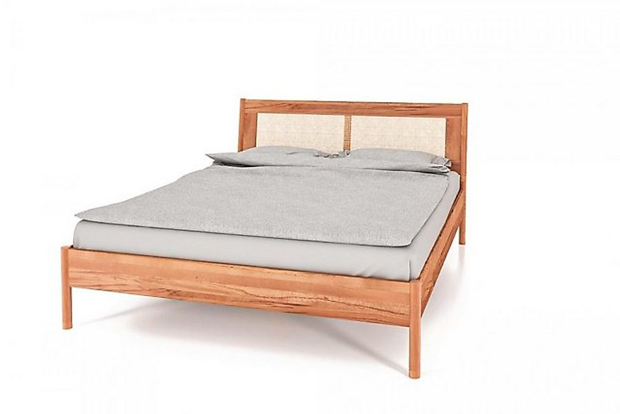 Natur24 Einzelbett Bett Zola 2 Kernbuche massiv 160x210 Rattankopfteil und günstig online kaufen