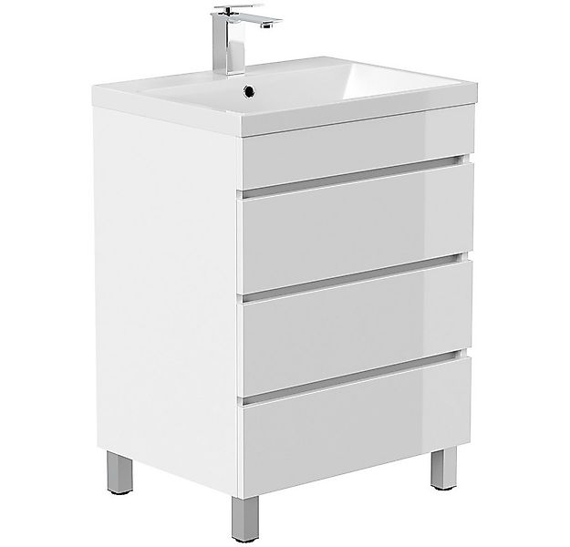 Lomadox Waschtisch FROME-02, stehend, 70 cm, weiß Hochglanz, mit 3 Schublad günstig online kaufen