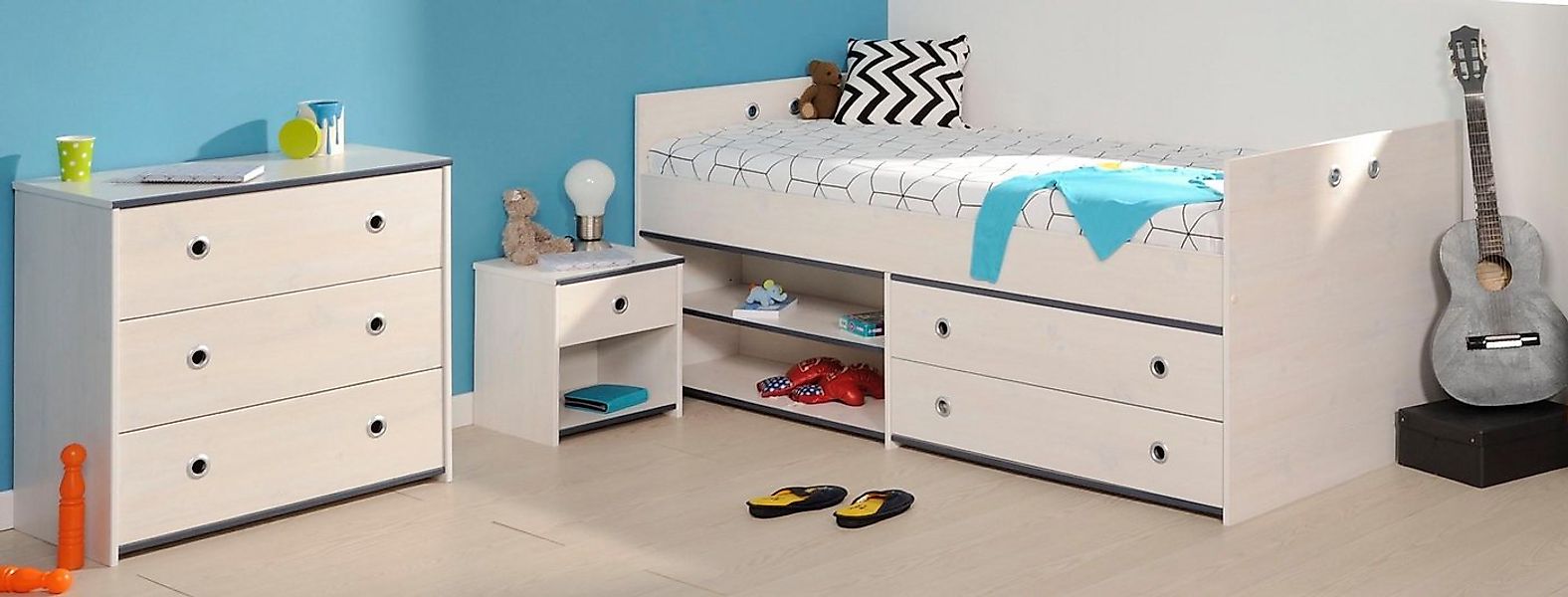 Parisot Jugendzimmer-Set Smoozy, (Set, 3-tlg., Stauraumbett, Nachttisch und günstig online kaufen