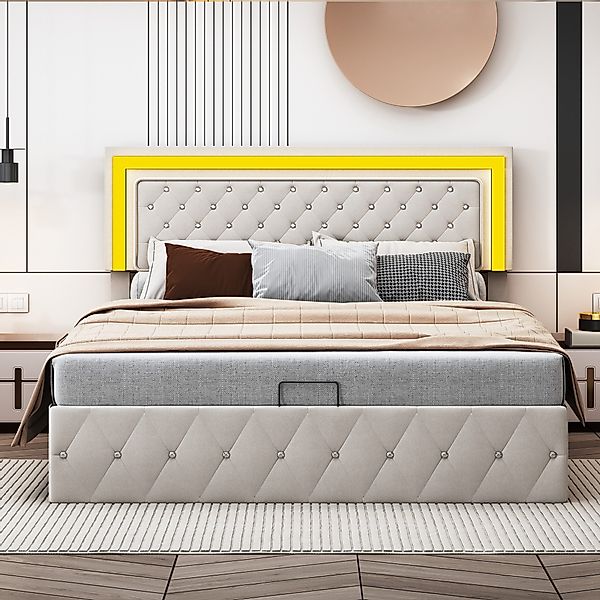 FUROKOY Polsterbett Doppelbett Stauraumbett Hydraulisch anhebbarer günstig online kaufen
