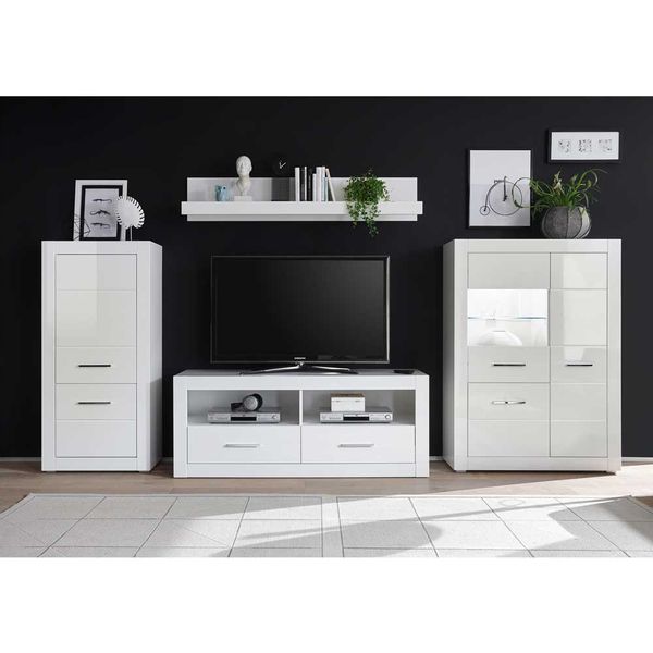 Schrankwand in Hochglanz Weiß 315 cm (vierteilig) günstig online kaufen