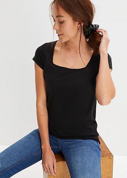 bonprix T-Shirt Loose Fit, kurzärmlig, eckiger Karree-Ausschnitt günstig online kaufen