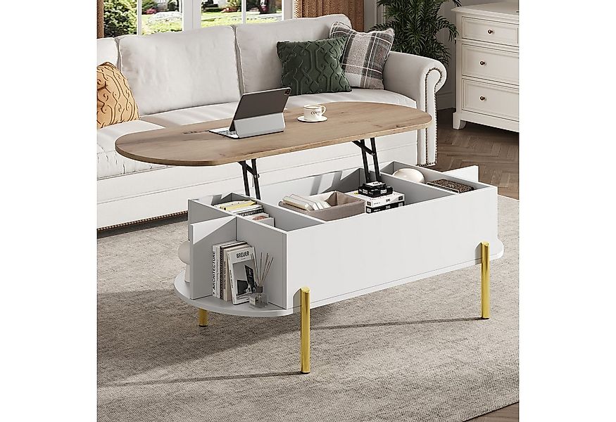 Merax Couchtisch höhenverstellbar Besitelltisch mit goldfarbenen Metallbein günstig online kaufen