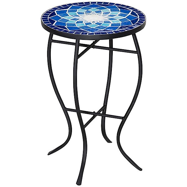 Outsunny Beistelltisch Ø35,5cm runder Gartentisch wetterfestes Mosaikdesign günstig online kaufen
