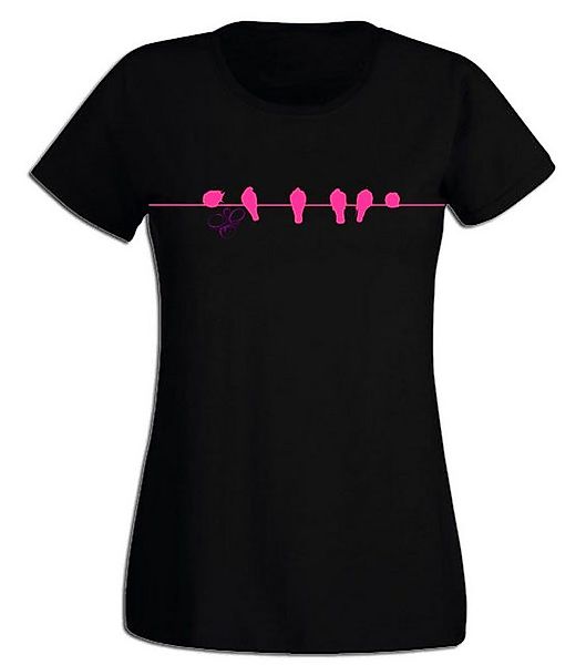 G-graphics T-Shirt Damen T-Shirt - Birds on a line Pink-Purple-Collection, günstig online kaufen