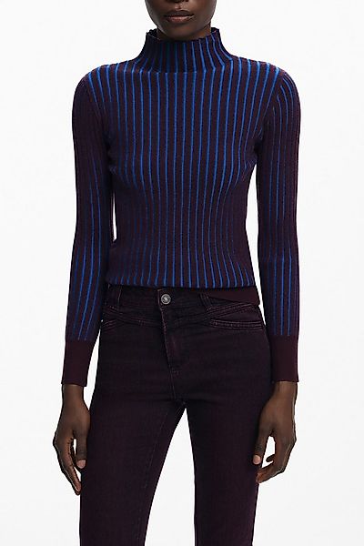 Desigual Strickpullover Brauner Damenpullover mit Rollkragen und Kontrastde günstig online kaufen