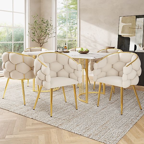 OKWISH Esstisch Moderne Esstisch,mit Marmoroptik,Esszimmer-Set (7-teiliges günstig online kaufen