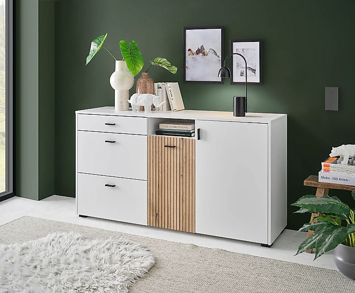 Home affaire Sideboard "Hudson" in moderner Trendfarbe, Griffe aus Metall ( günstig online kaufen