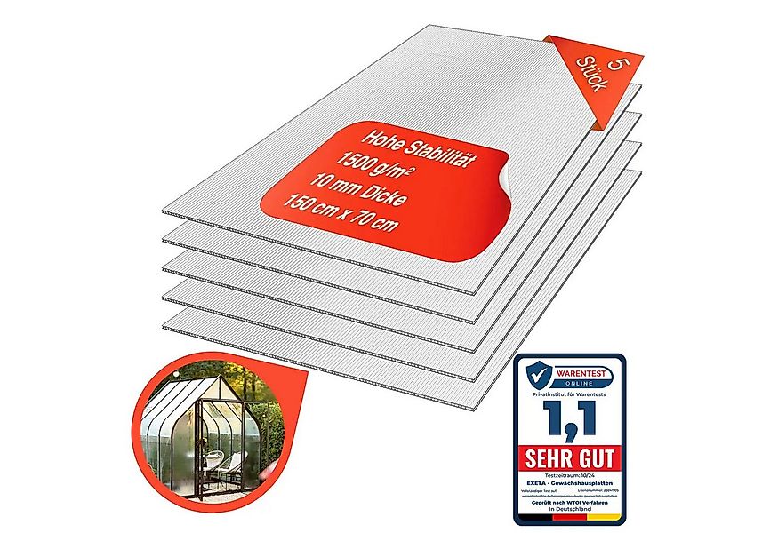 exeta Hohlkammerplatte Gewächshausplatten 10mm 5 Stück I 70 x 150 cm Polyca günstig online kaufen