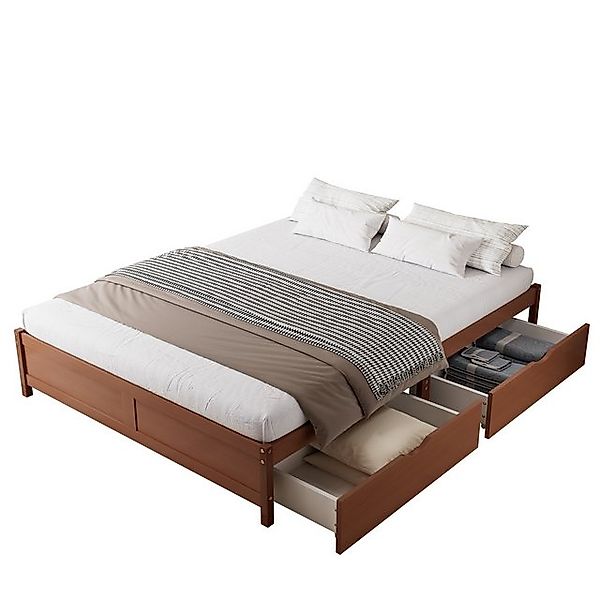 OKWISH Stauraumbett Vintage-Flachbett aus Kiefernholz, Doppelbett Jugendbet günstig online kaufen