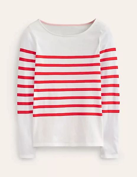 Ella Bretonshirt mit langen Ärmeln Damen Boden, Naturweiß, Flame Scarlet günstig online kaufen