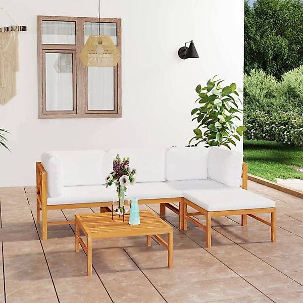5-tlg. Garten-lounge-set Mit Creme Kissen Massivholz Teak günstig online kaufen