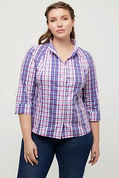 Ulla Popken Longbluse Bluse Karo Slim Kelchkragen V-Ausschnitt 3/4-Arm günstig online kaufen