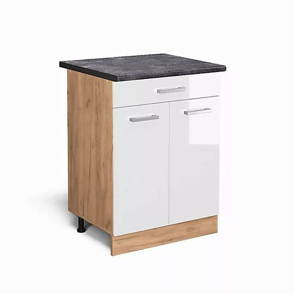 Vicco Unterschrank R-Line, Weiß Hochglanz/Goldkraft Eiche, 60 cm mit Schubl günstig online kaufen