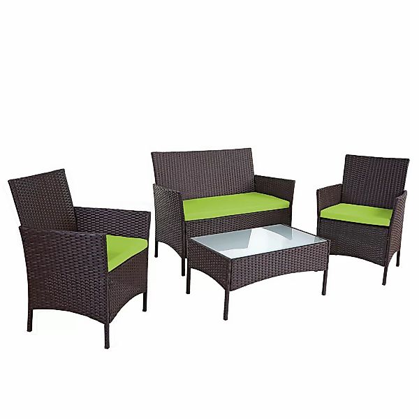 MCW 2-1-1 Poly-Rattan Garten-Garnitur Hamar Braun-meliert Kissen Grün günstig online kaufen