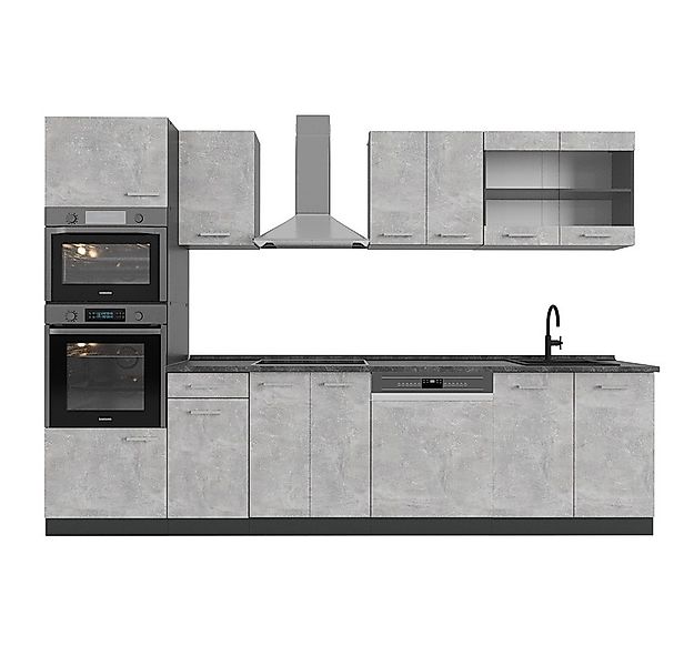 Vicco Küchenzeile R-Line, Beton/Anthrazit, 300 cm mit Hochschrank, AP Anthr günstig online kaufen