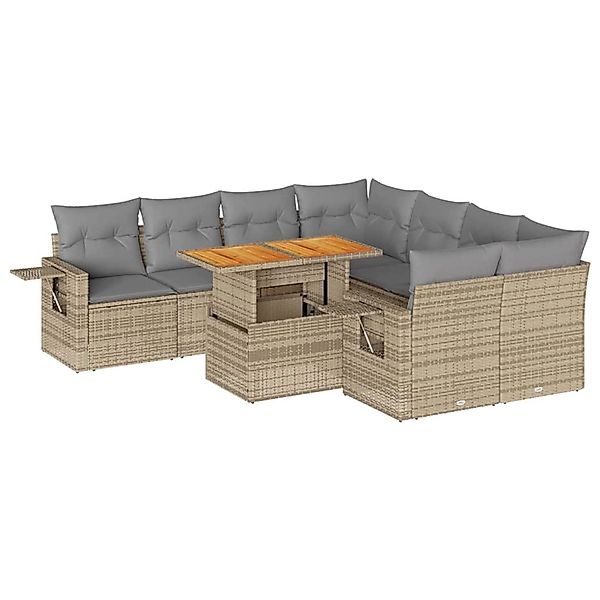 vidaXL 9-Tlg Garten-Sofagarnitur mit Kissen Beige Poly Rattan 3327132 günstig online kaufen