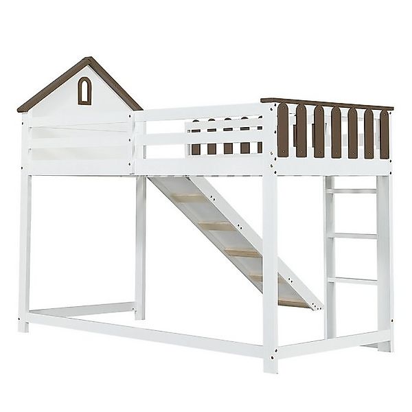 Fanttik Etagenbett Hochbett mit Dach, Fenster und Rutsche, Kiefer+MDF, 90x2 günstig online kaufen