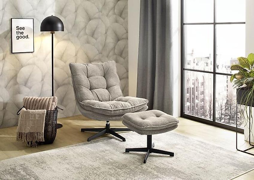 Relax-Sessel inkl. Hocker 360 Grad drehbar Cord Taupe / Schwarz günstig online kaufen