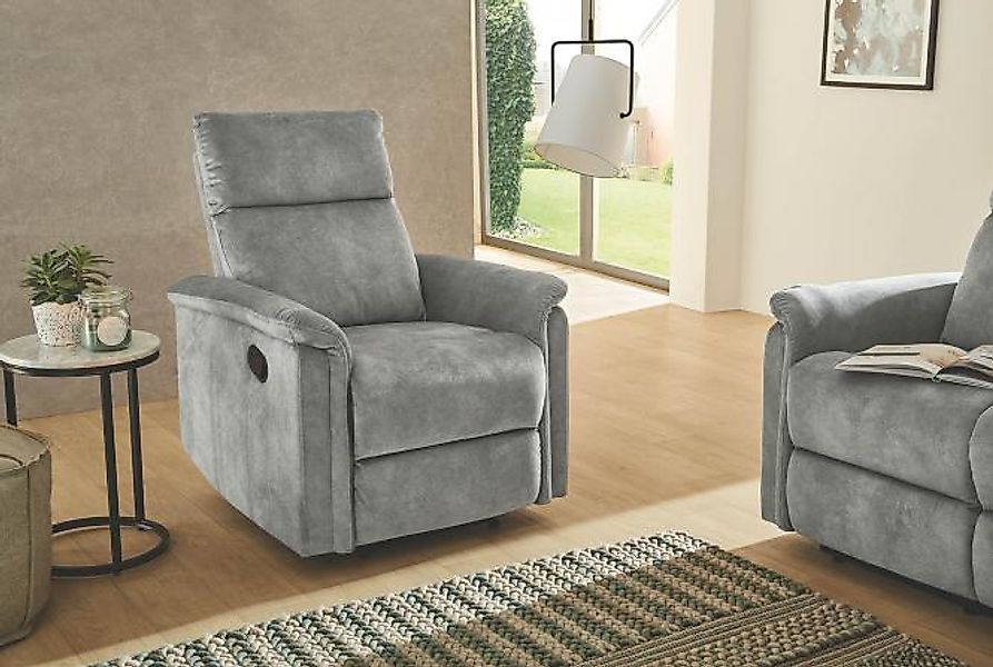 Recliner TV-Sessel inkl. Relaxfunktion AMRUM Velour Vintage hellgrau günstig online kaufen