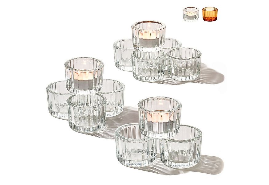Praknu Teelichthalter Teelichthalter Glas Klein für Tischdeko - 12er Set Ru günstig online kaufen