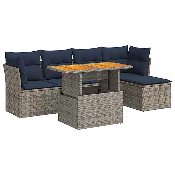 vidaXL 6-Tlg Garten-Sofagarnitur mit Kissen Grau Poly Rattan 3326917 günstig online kaufen