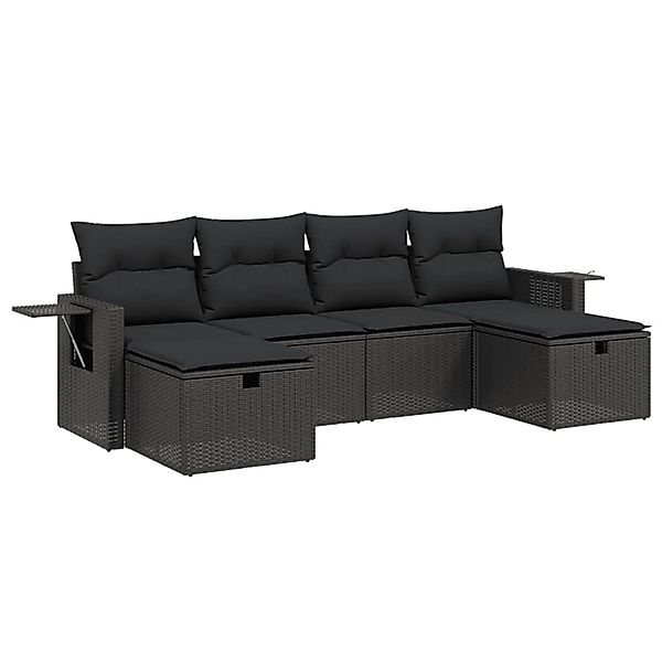 vidaXL 6-tlg Garten-Sofagarnitur mit Kissen Schwarz Poly Rattan Modell 140 günstig online kaufen