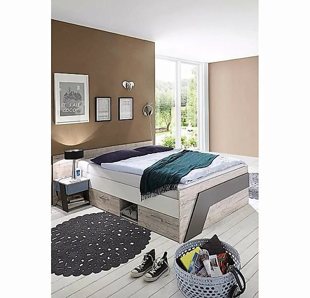 Lomadox Kinderbett LEEDS-10, Sandeiche Nb. mit weiß Lava und Denim Blau günstig online kaufen