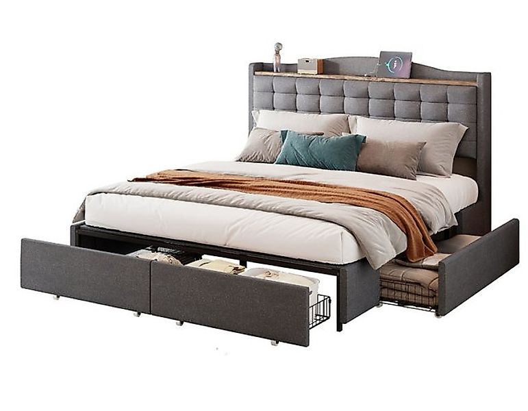 SeedWave Polsterbett mit USB-Ladesteckdose, Doppelbett mit 4 Schublade 140x günstig online kaufen