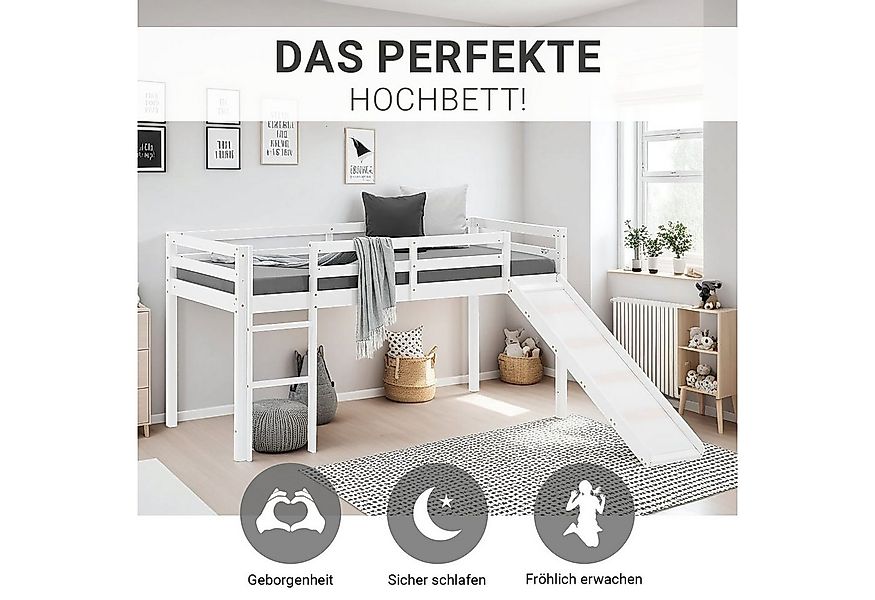 Homestyle4u Hochbett 90x200 Kinderbett Rausfallschutz Grau/Weiß Kinder Leit günstig online kaufen