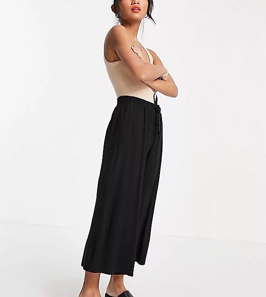ASOS DESIGN Petite – Kurz geschnittene Hose mit Kordelzug in Schwarz günstig online kaufen