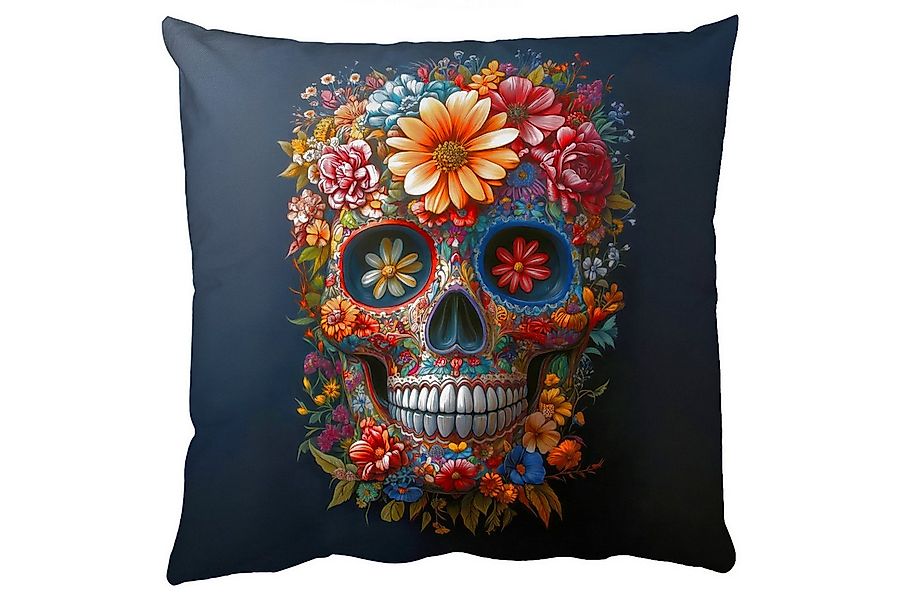 MuchoWow Dekokissen Blumen - Bunt - Totenkopf, Zierkissen mit Füllung für W günstig online kaufen