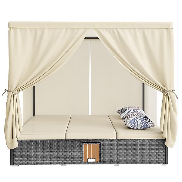 Gartenliege Doppelbett mit Schattenvorhang, Rattanliege mit verstellbarer R günstig online kaufen