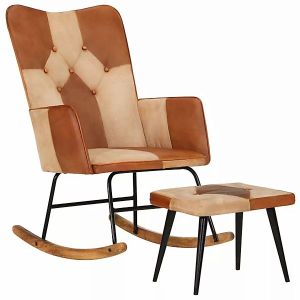Vidaxl Schaukelstuhl Mit Hocker Braun Echtleder Und Canvas günstig online kaufen