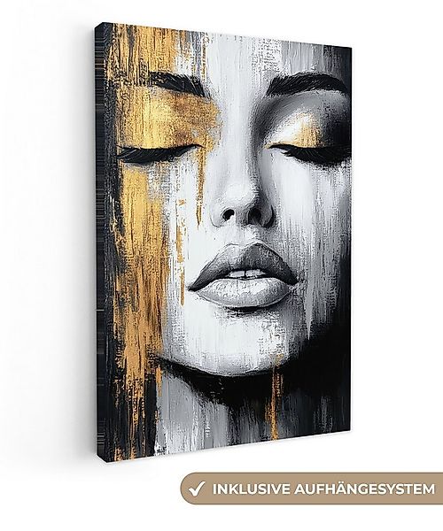 OneMillionCanvasses® Leinwandbild Gesicht - Frau - Pinselstriche - Abstrakt günstig online kaufen