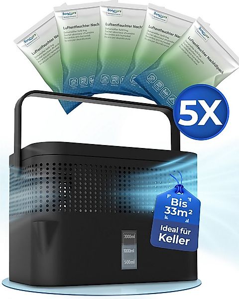BonAura Luftentfeuchter ohne Strom, für 79 m³ Räume, Tank 2 l, 5 x 980g Gra günstig online kaufen